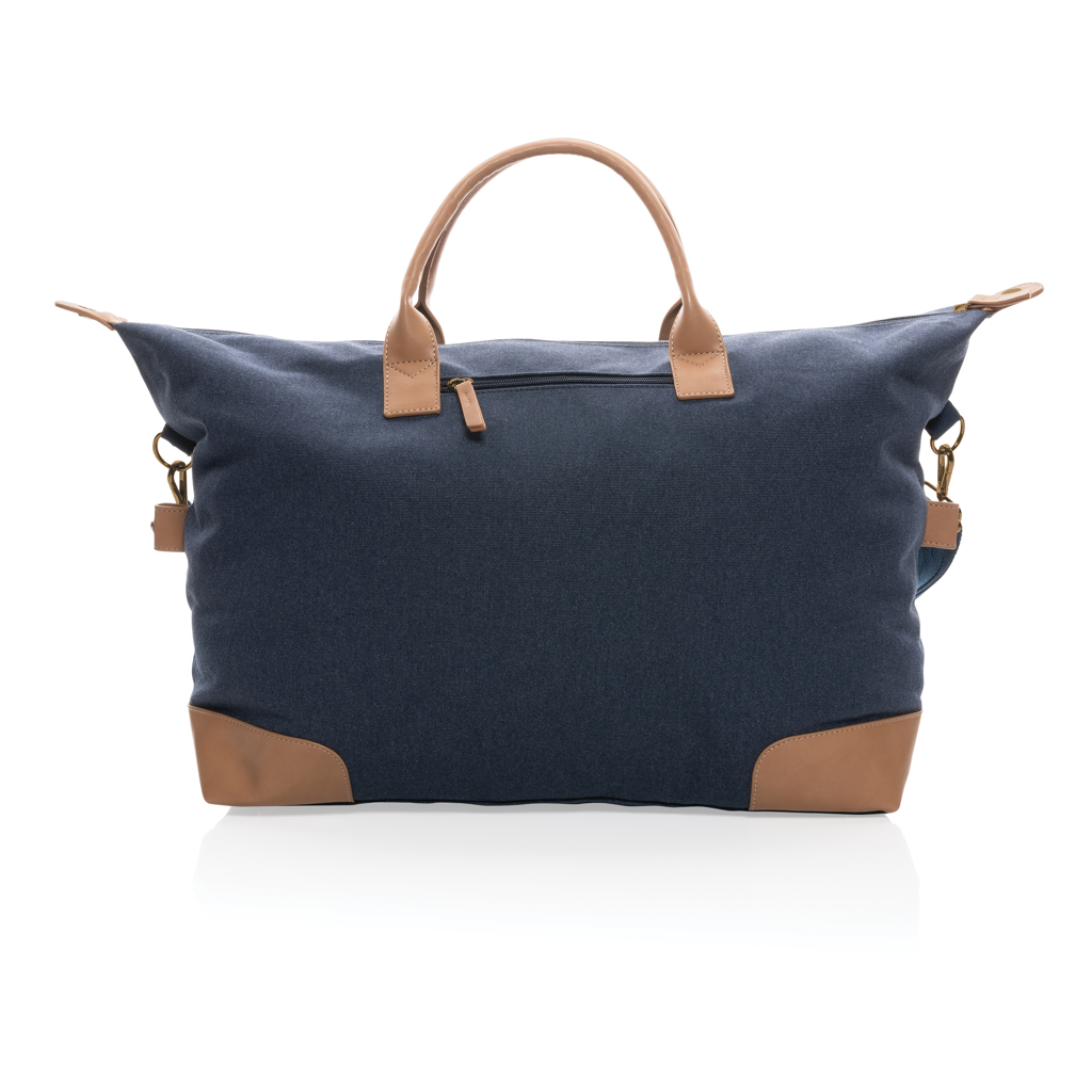 Bolsa fin de semana reciclada con asa y detalles marrones